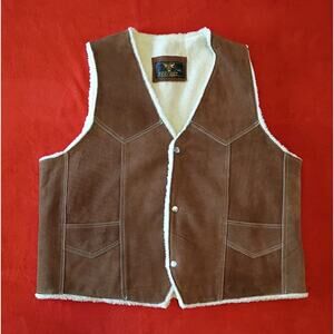Vintage Genuine Suede Shearling Lined Vest Women XXL Made In Mexico Tan Outdoor